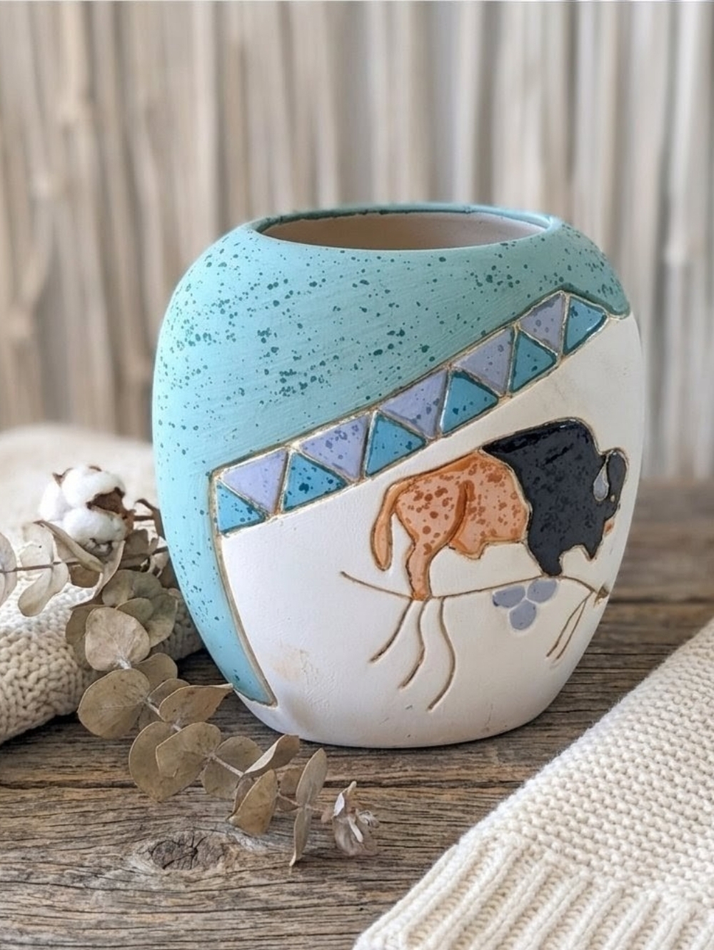 Southwestern ceramic buffalo vase